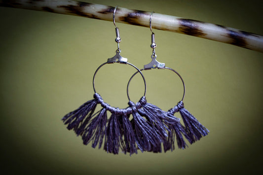 Tassel Silver Earrings in Grey