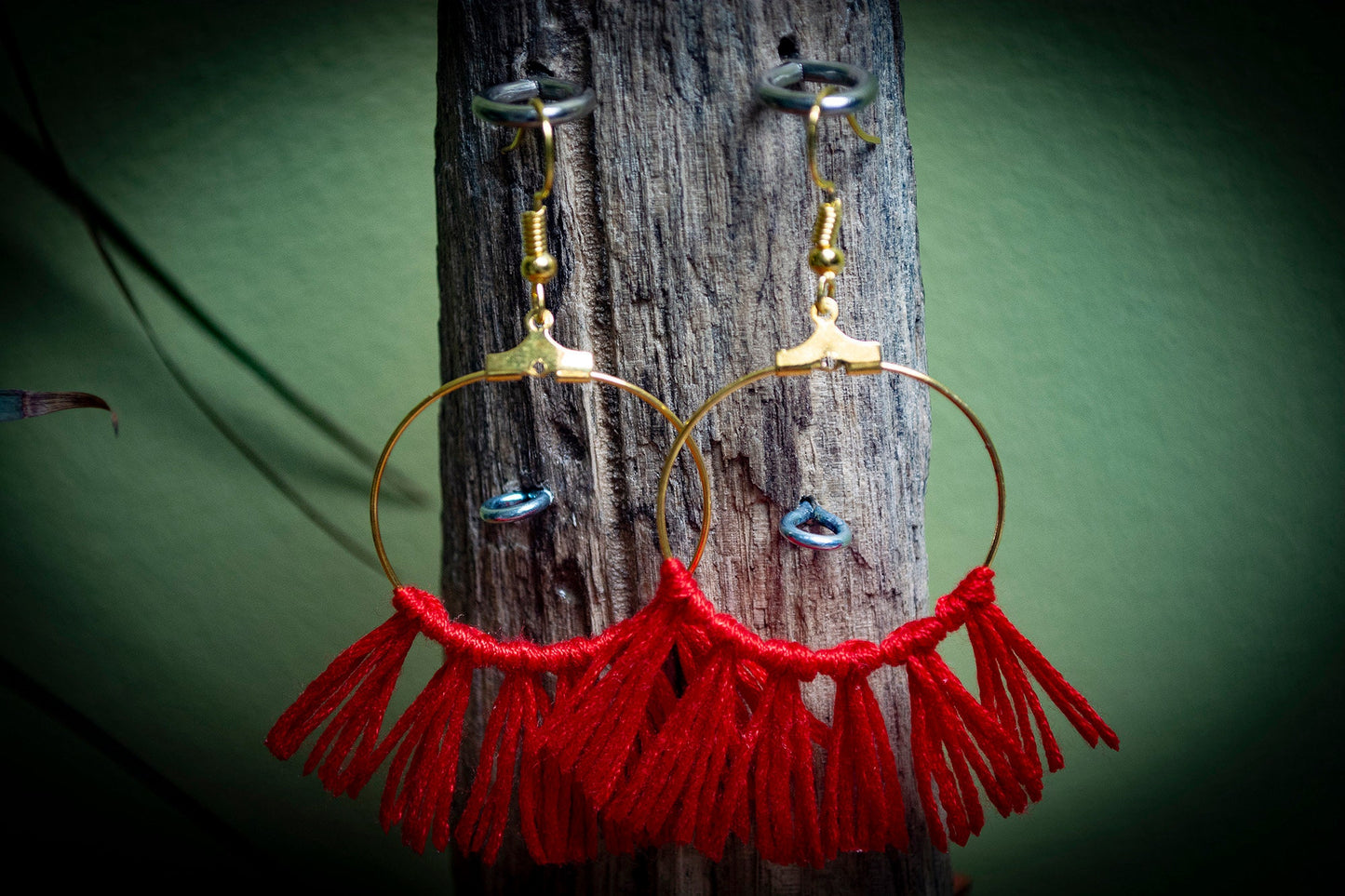 Tassel Gold Earrings in Red