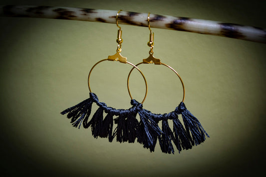 Tassel Gold Earrings in Dark Pewter Grey