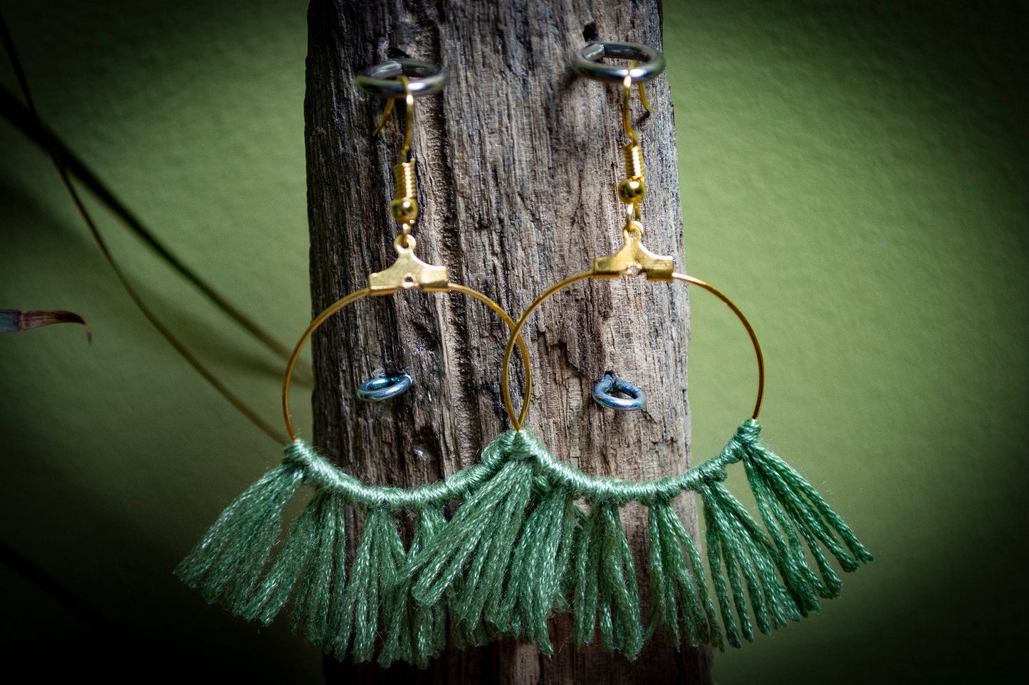Tassel Gold Earrings in Green