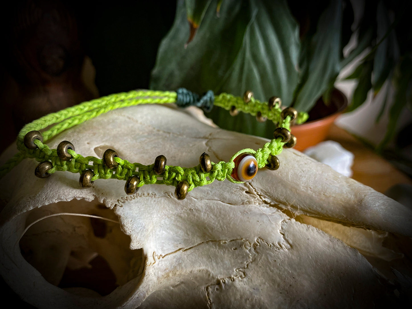 Lime Green Evil Eye Hand-Woven Bracelet
