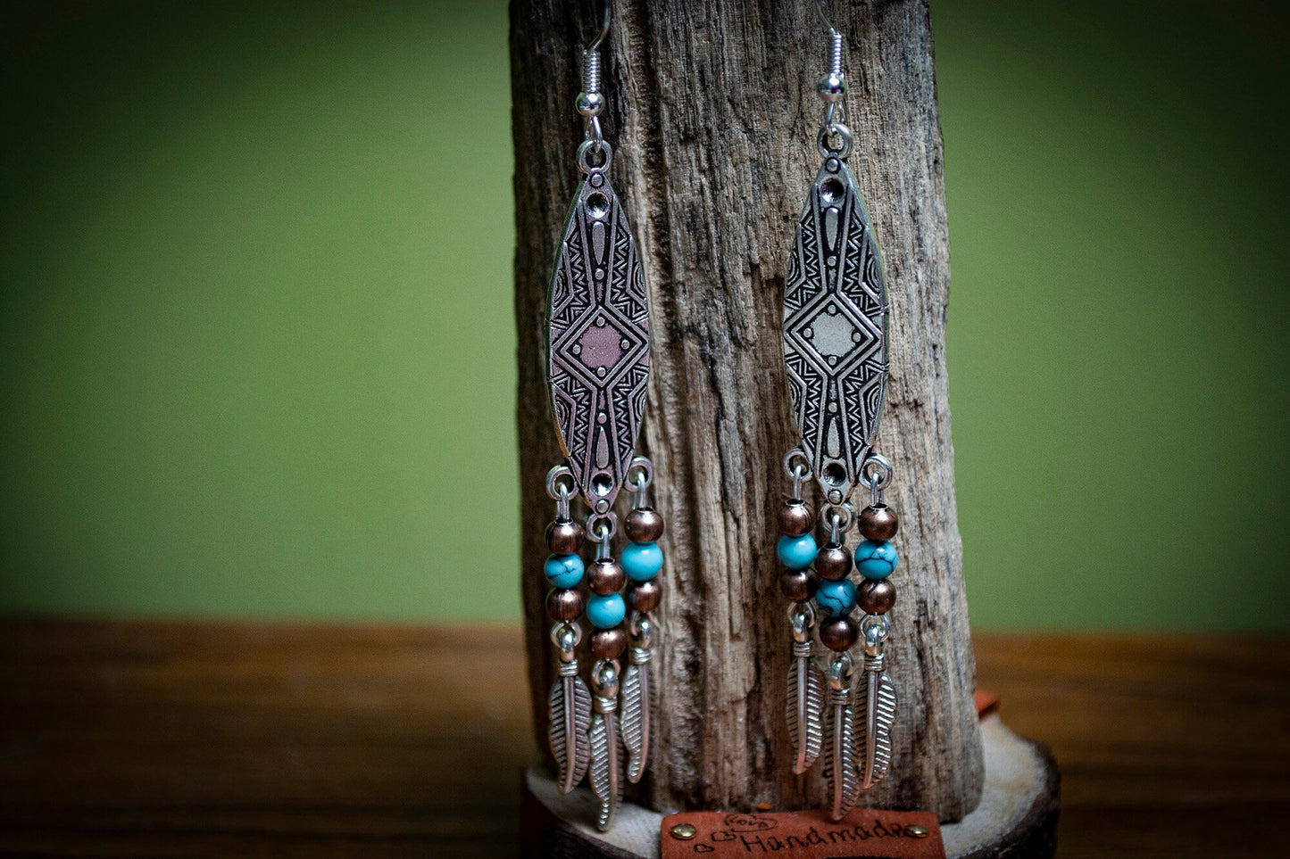 Silver Turquoise and Copper Boho Earrings