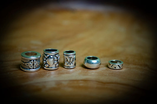 Set of 5 Mixed Tibetan Silver Plated Dreadlock Beads