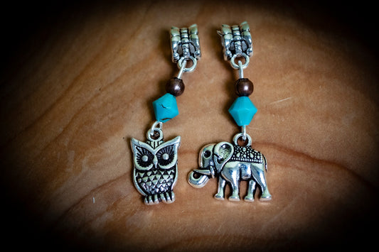 Set of 2 Tibetan Silver Plated Animal Themed Dreadlock Beads
