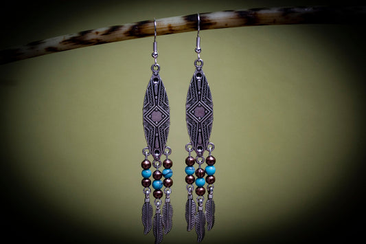 Silver Turquoise and Copper Boho Earrings