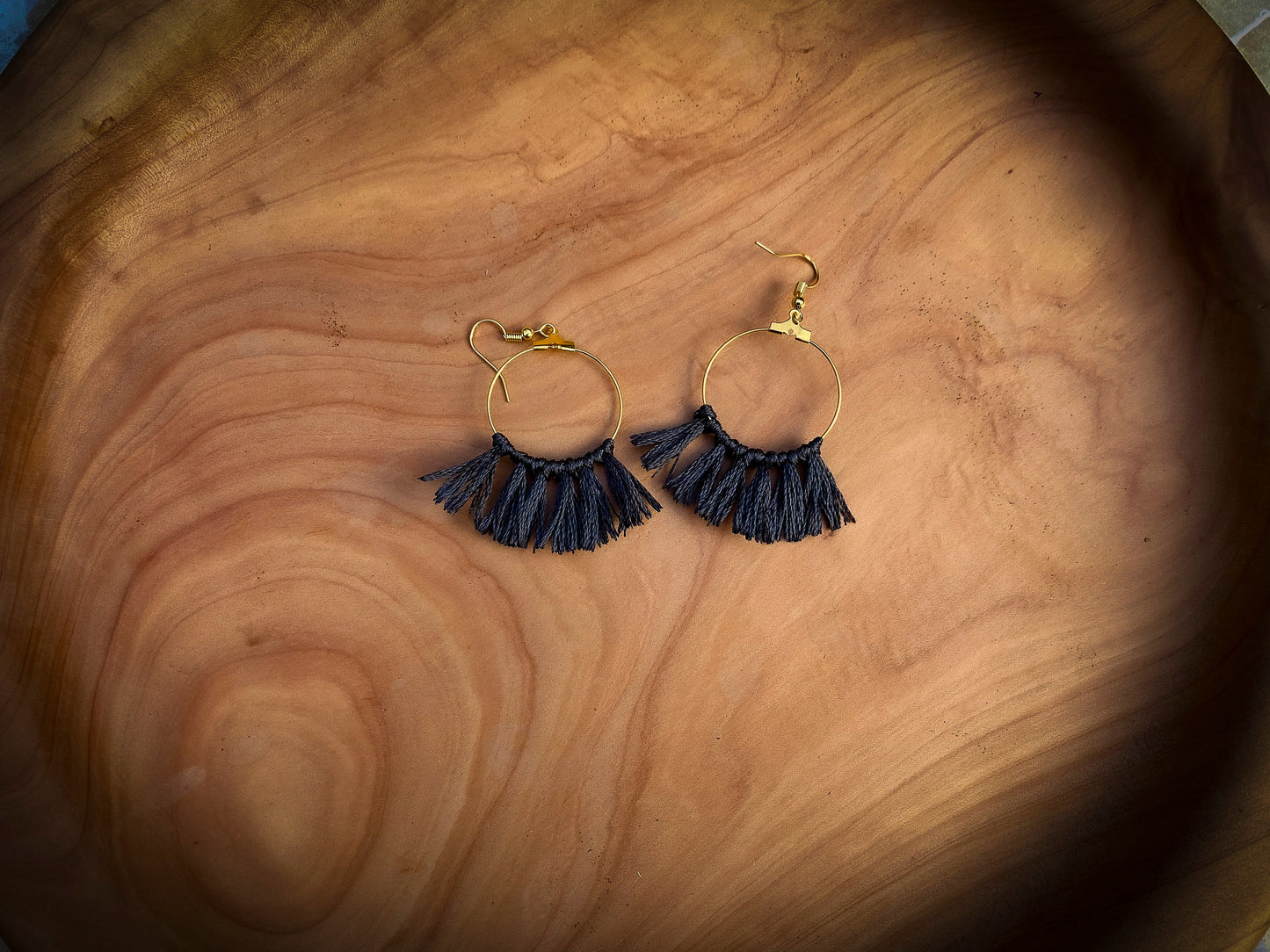Tassel Gold Earrings in Dark Pewter Grey