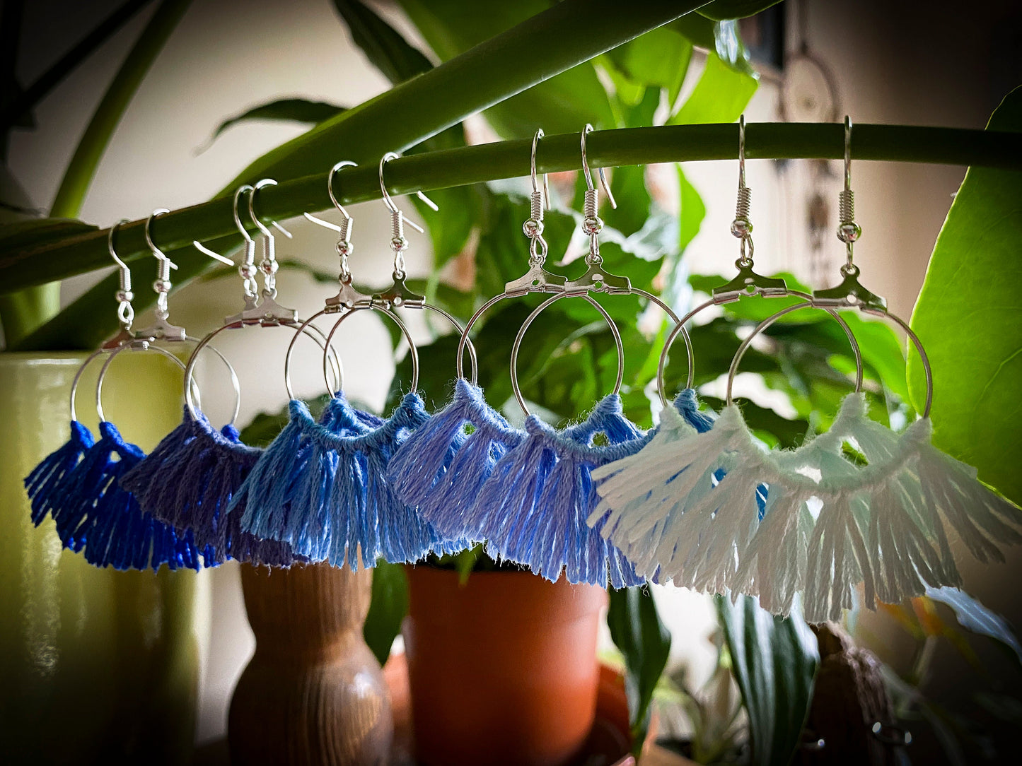 Tassel Silver Earrings in Blue