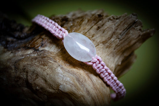 Pink Hand-Woven Bracelet With Cloudy White Stone