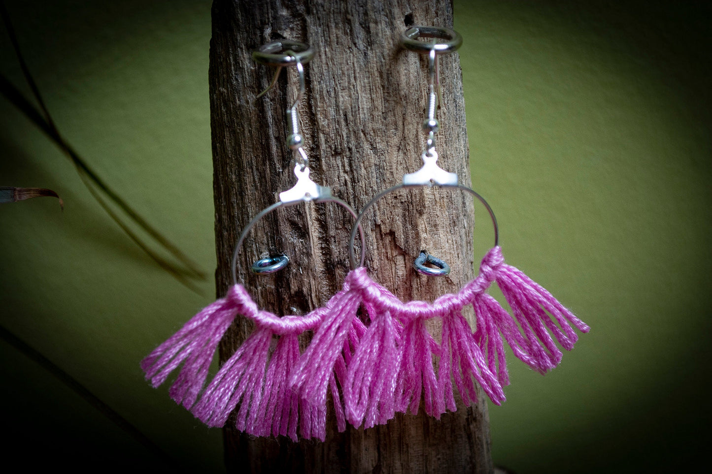 Tassel Silver Earrings in Pink