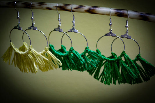 Tassel Silver Earrings in Green