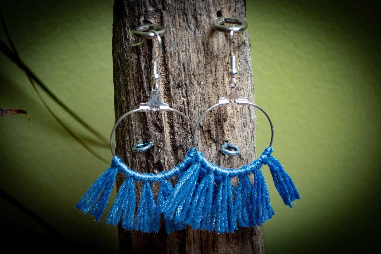 Tassel Silver Earrings in Blue