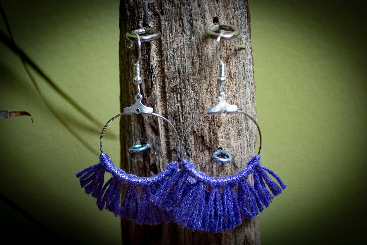 Tassel Silver Earrings in Purple