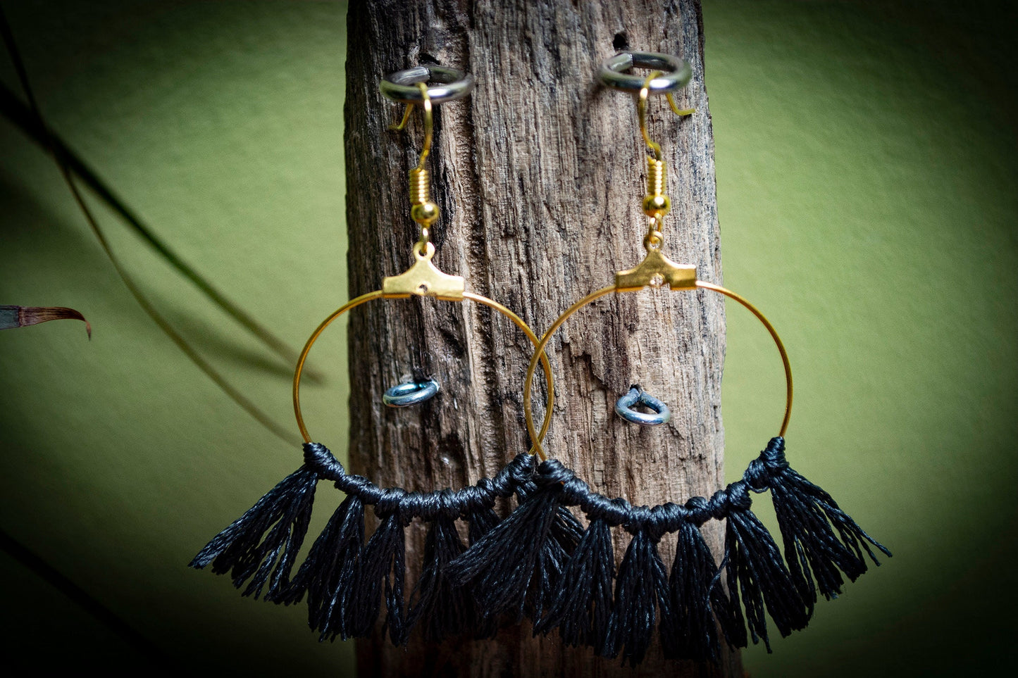 Tassel Gold Earrings in Dark Pewter Grey