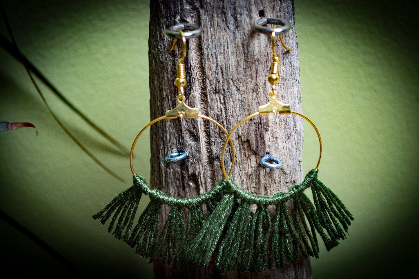 Tassel Gold Earrings in Green