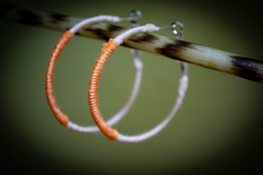 Cream and Orange Wrapped Hoop Earrings