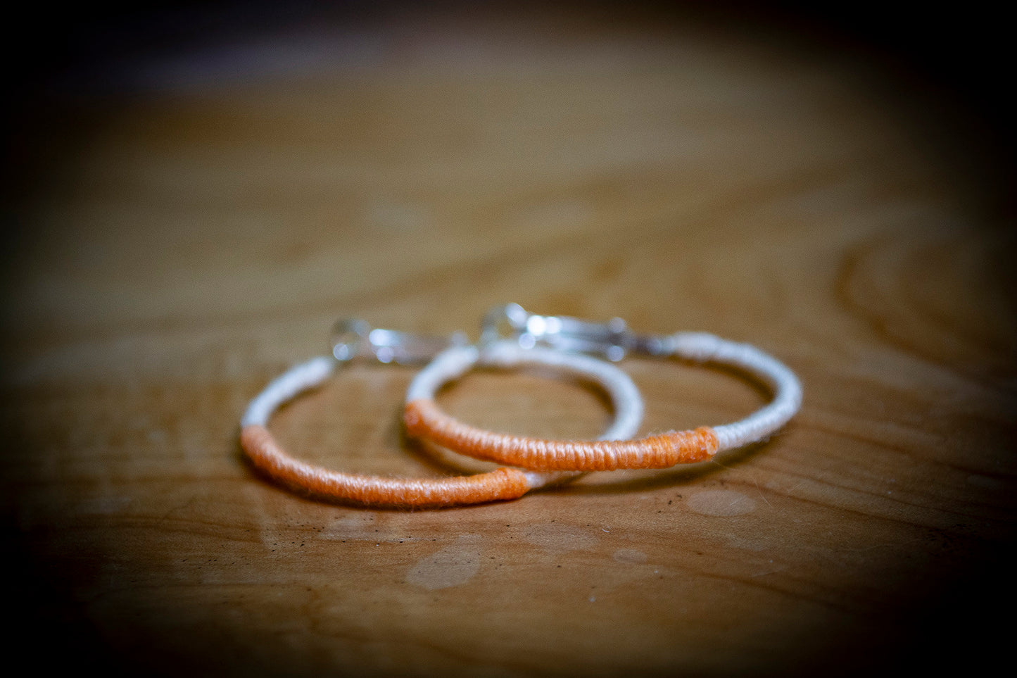Cream and Orange Wrapped Hoop Earrings