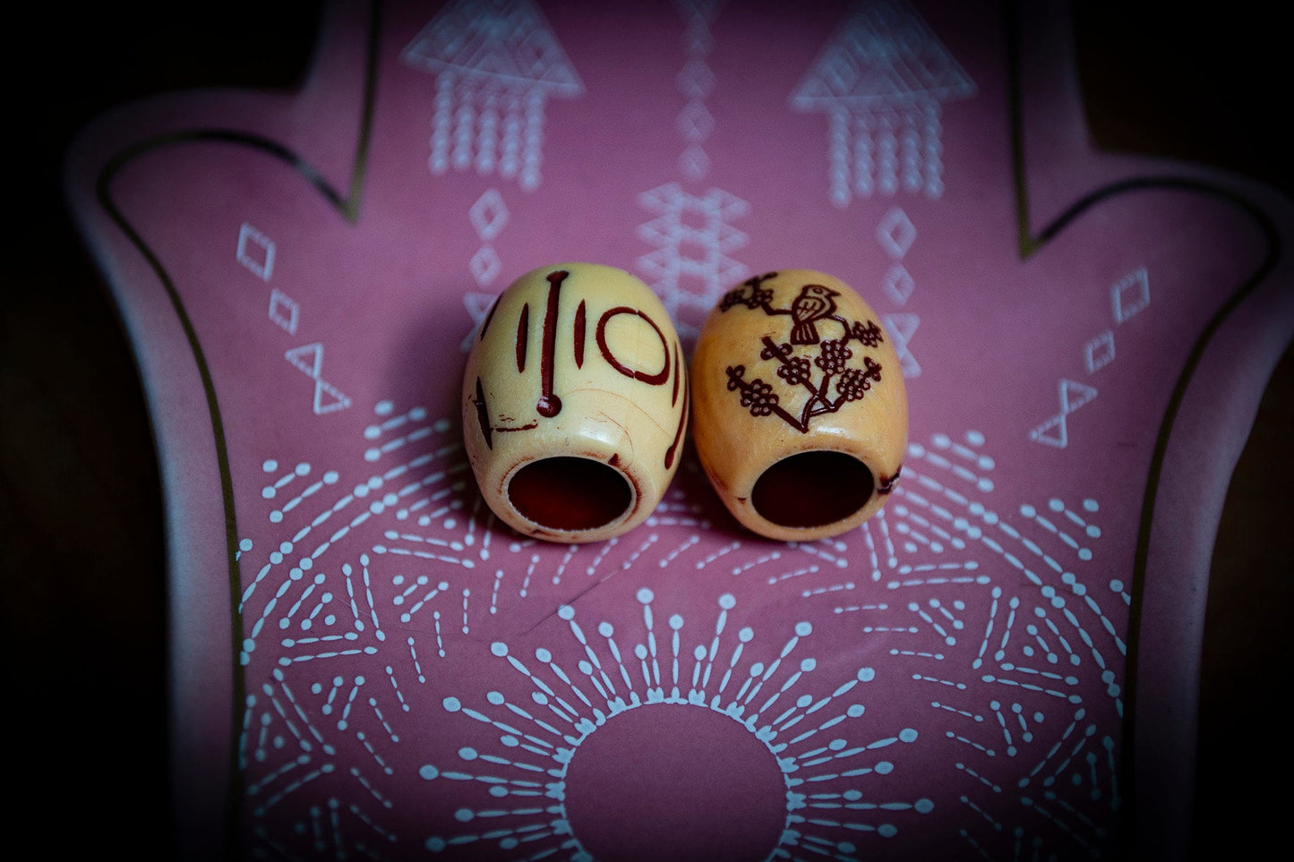 Set of 2 Engraved Resin Dreadlock Beads