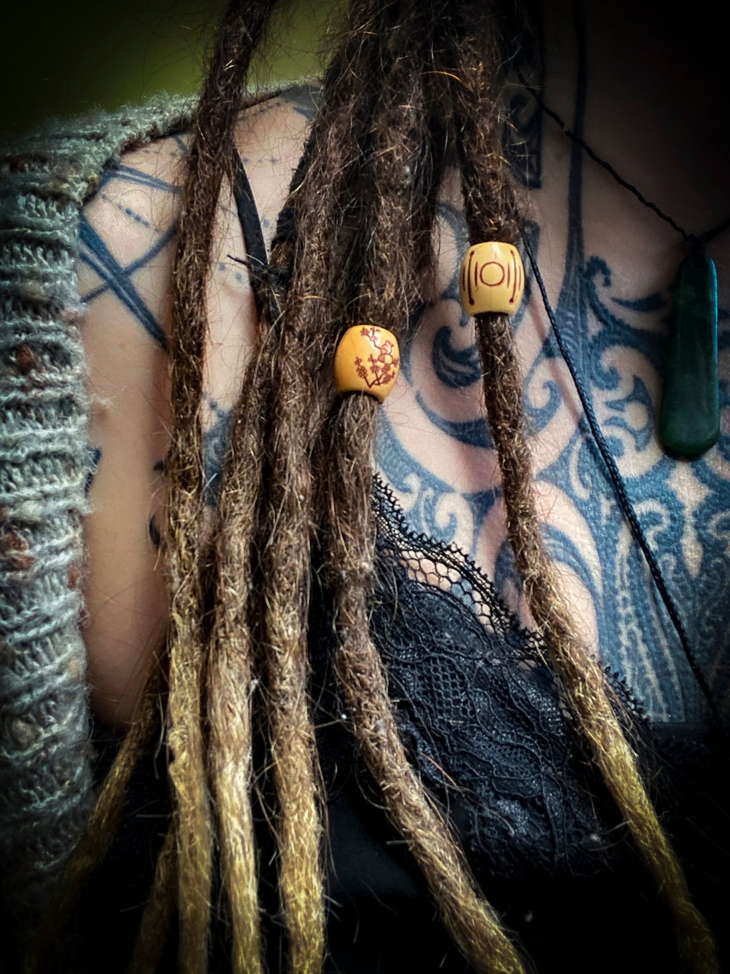 Set of 2 Engraved Resin Dreadlock Beads