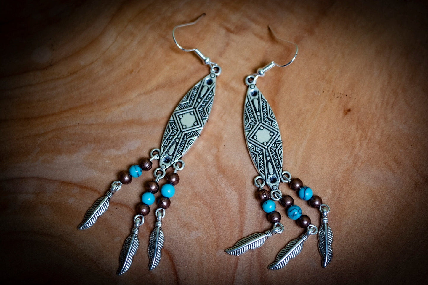 Silver Turquoise and Copper Boho Earrings