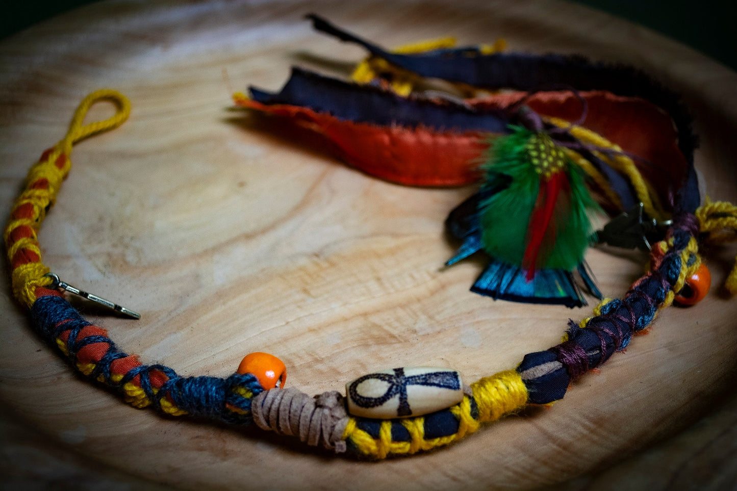 Boho Tribal Style Dreadlock Removable Hair Wrap With Dot Work Bead in Yellow, Brown and Orange