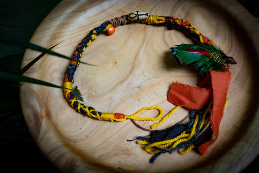 Boho Tribal Style Dreadlock Removable Hair Wrap With Dot Work Bead in Yellow, Brown and Orange