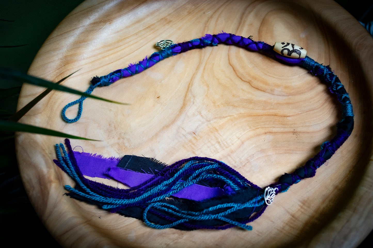 Boho Spiritual Style Dreadlock Removable Tibetan Silver Lotus Hair Wrap With Dot Work Bead in Purple, Teal and Black