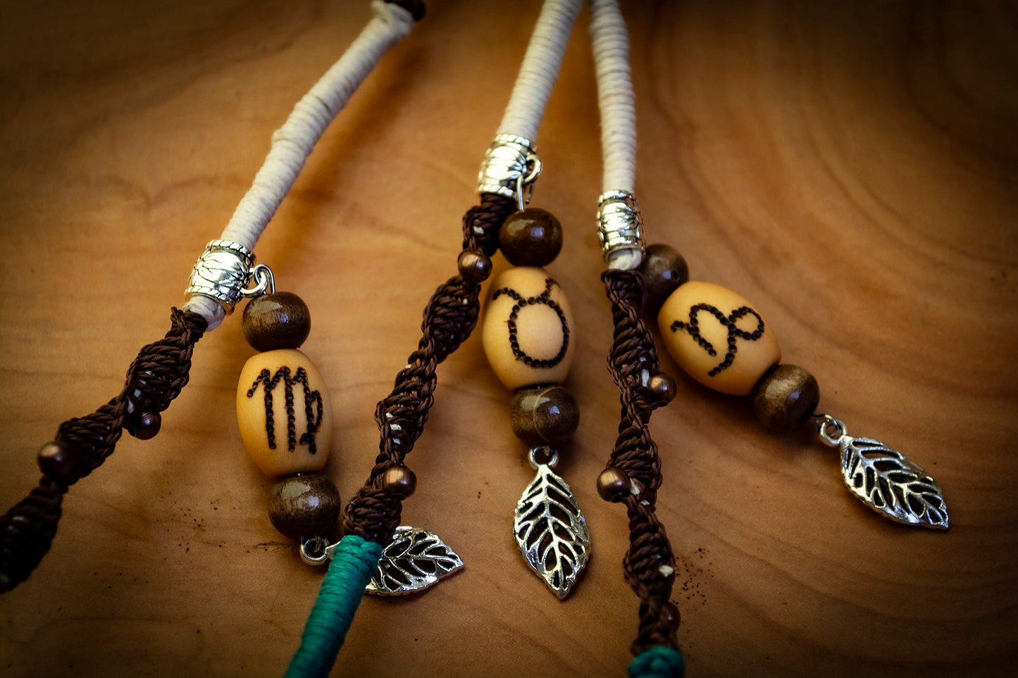 Boho Macrame Zodiac Elemental Dreadlock Hair Removeable Wrap with Handmade Dot Work Bead