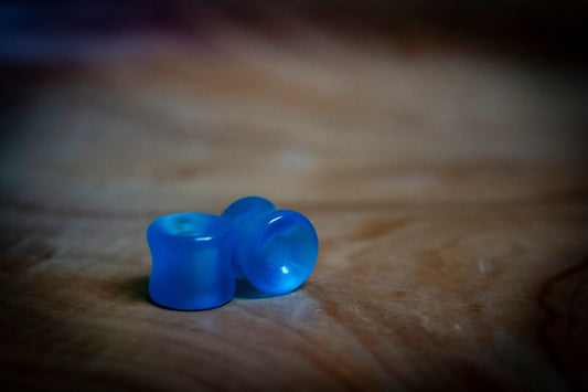 Blue Synthetic Stone Double Flare Ear Tunnels in 9-10mm/00ga