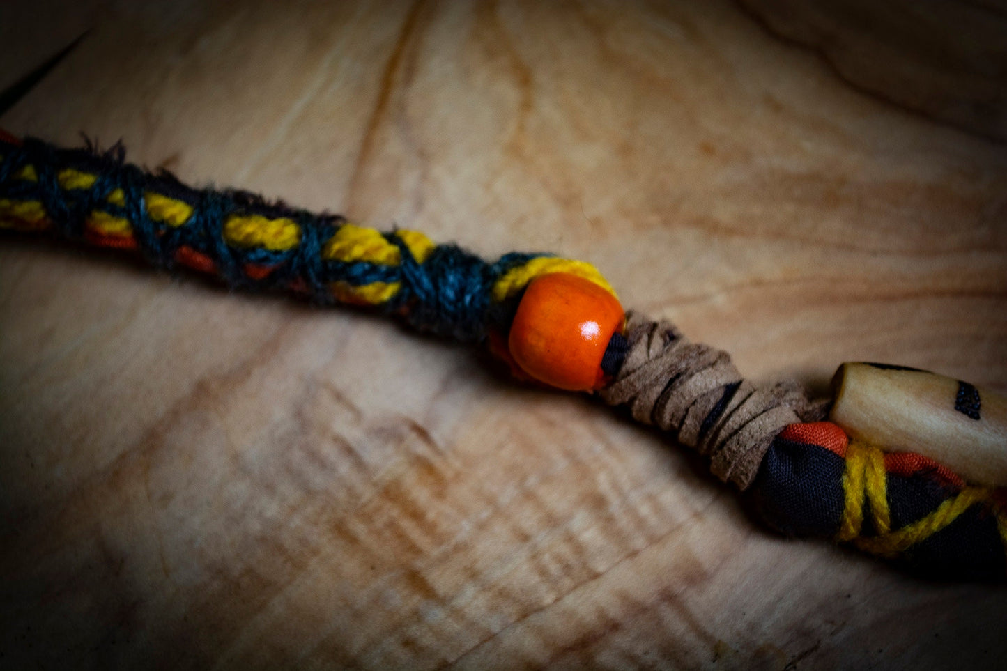 Boho Tribal Style Dreadlock Removable Hair Wrap With Dot Work Bead in Yellow, Brown and Orange