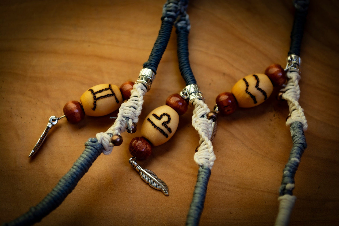 Boho Macrame Zodiac Elemental Dreadlock Hair Removeable Wrap with Handmade Dot Work Bead