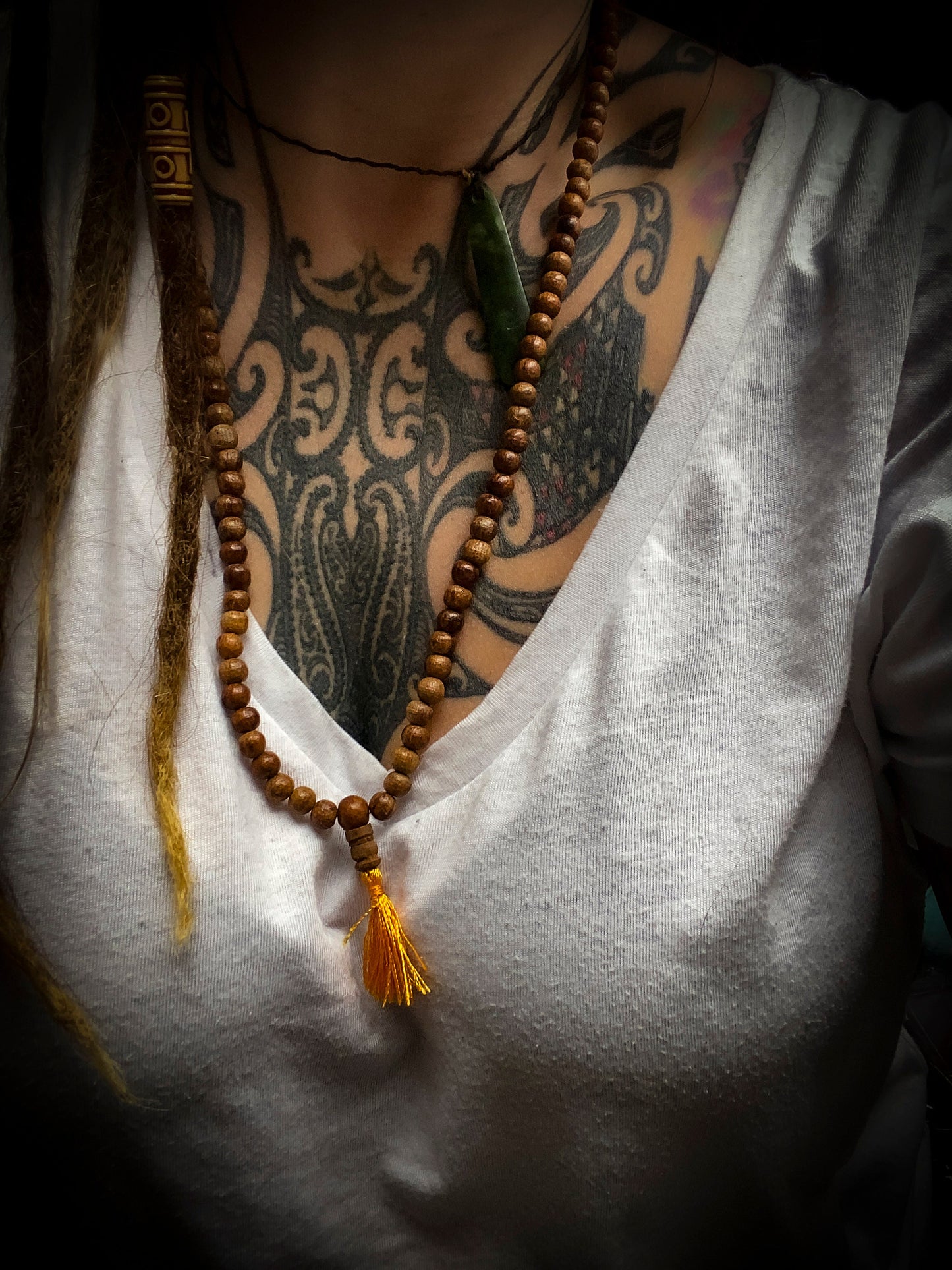 108 Carved Sheesham Wood Mala Prayer Beads