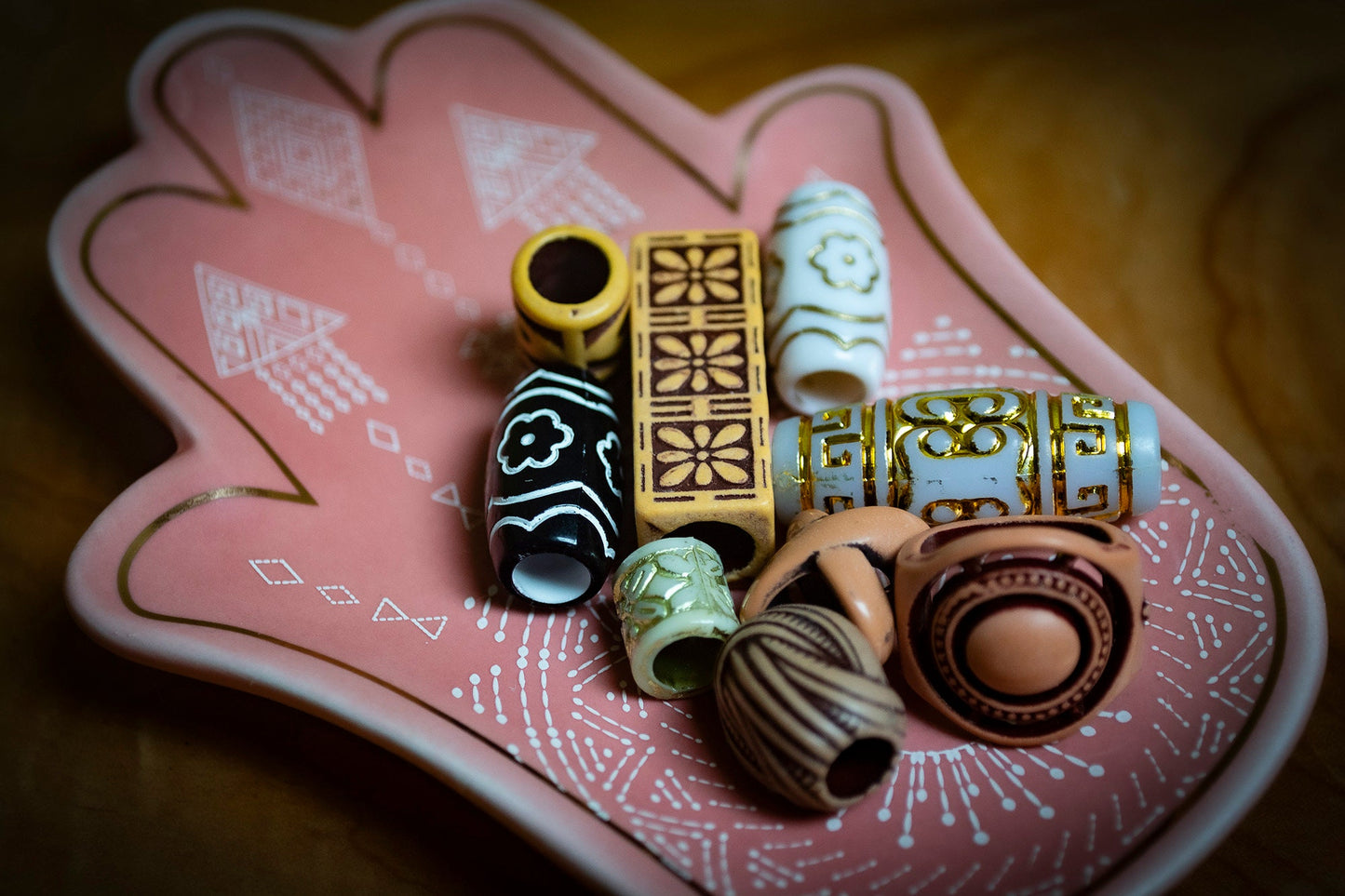 Set of 9 Mixed Patterned Dreadlock Beads