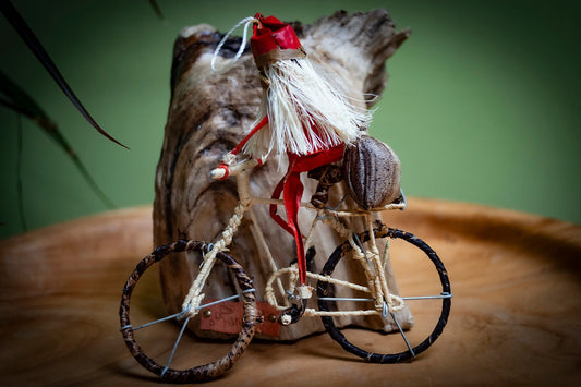 Handmade Banana Fibre Santa on a Bike