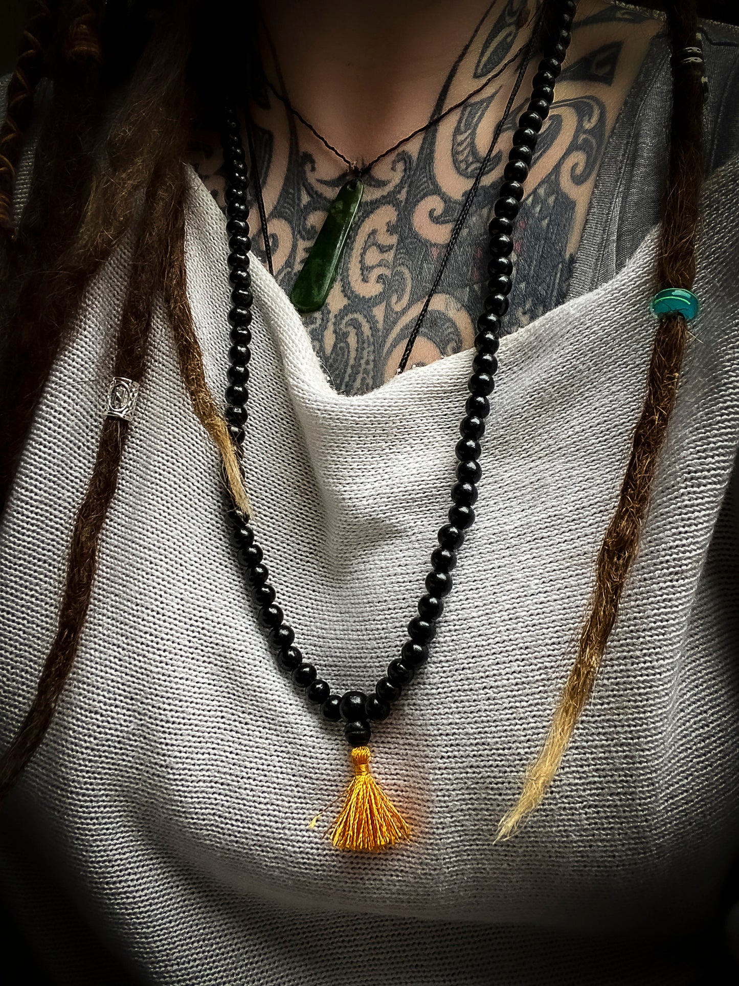 108 Carved Ebony Wood Mala Prayer Beads