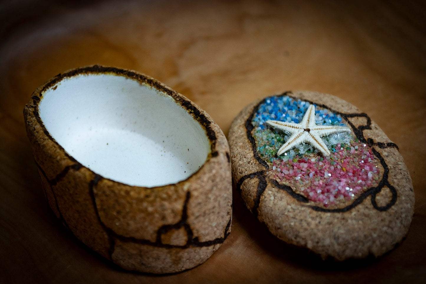 Handmade Sardinian Ceramic Cork Trinket Box