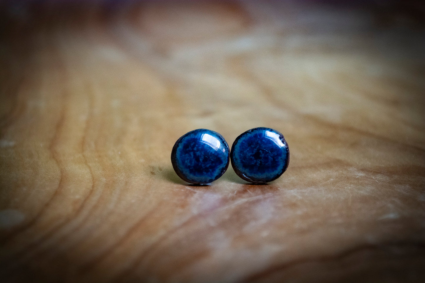 Handmade Czech Dark Blue Ceramic Studs