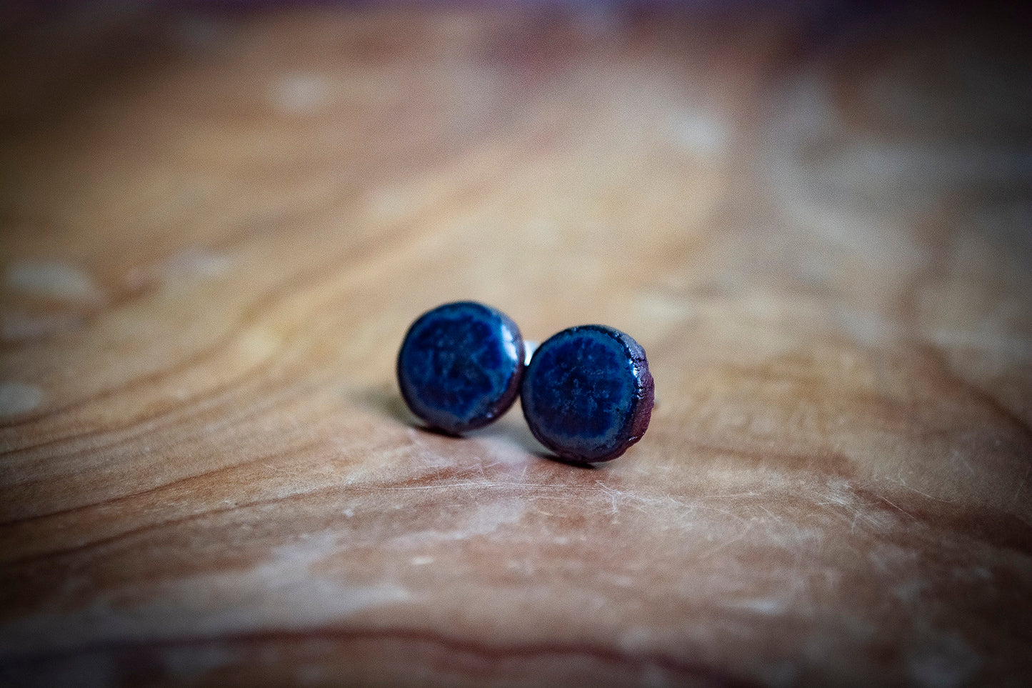 Handmade Czech Dark Blue Ceramic Studs