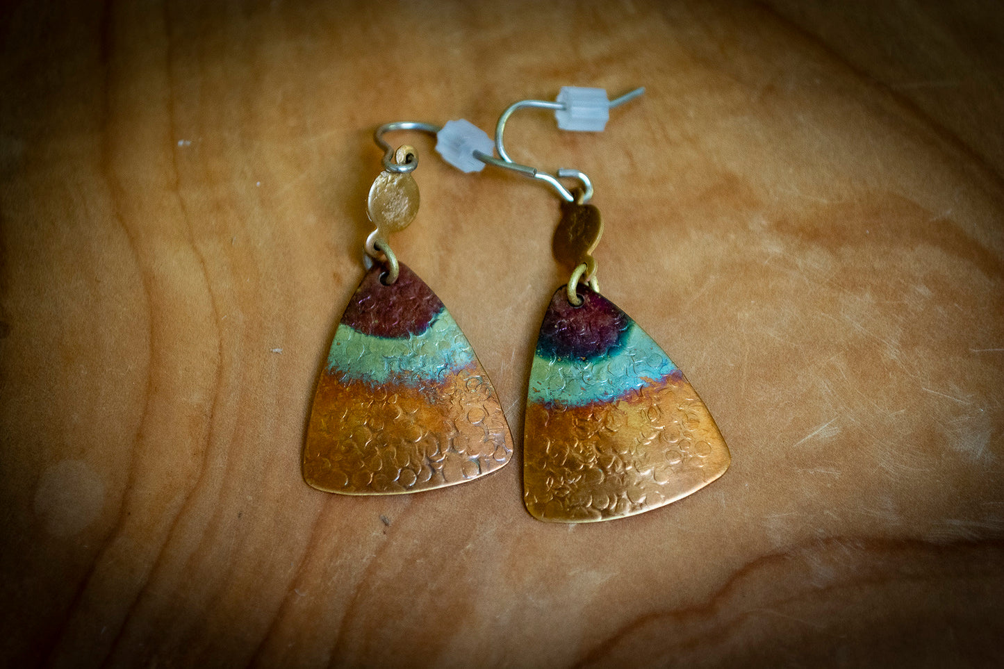 Handmade Czech Triangle 3 Tone Drop Earrings