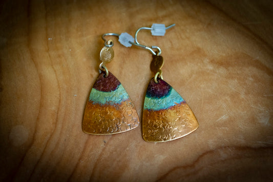 Handmade Czech Triangle 3 Tone Drop Earrings