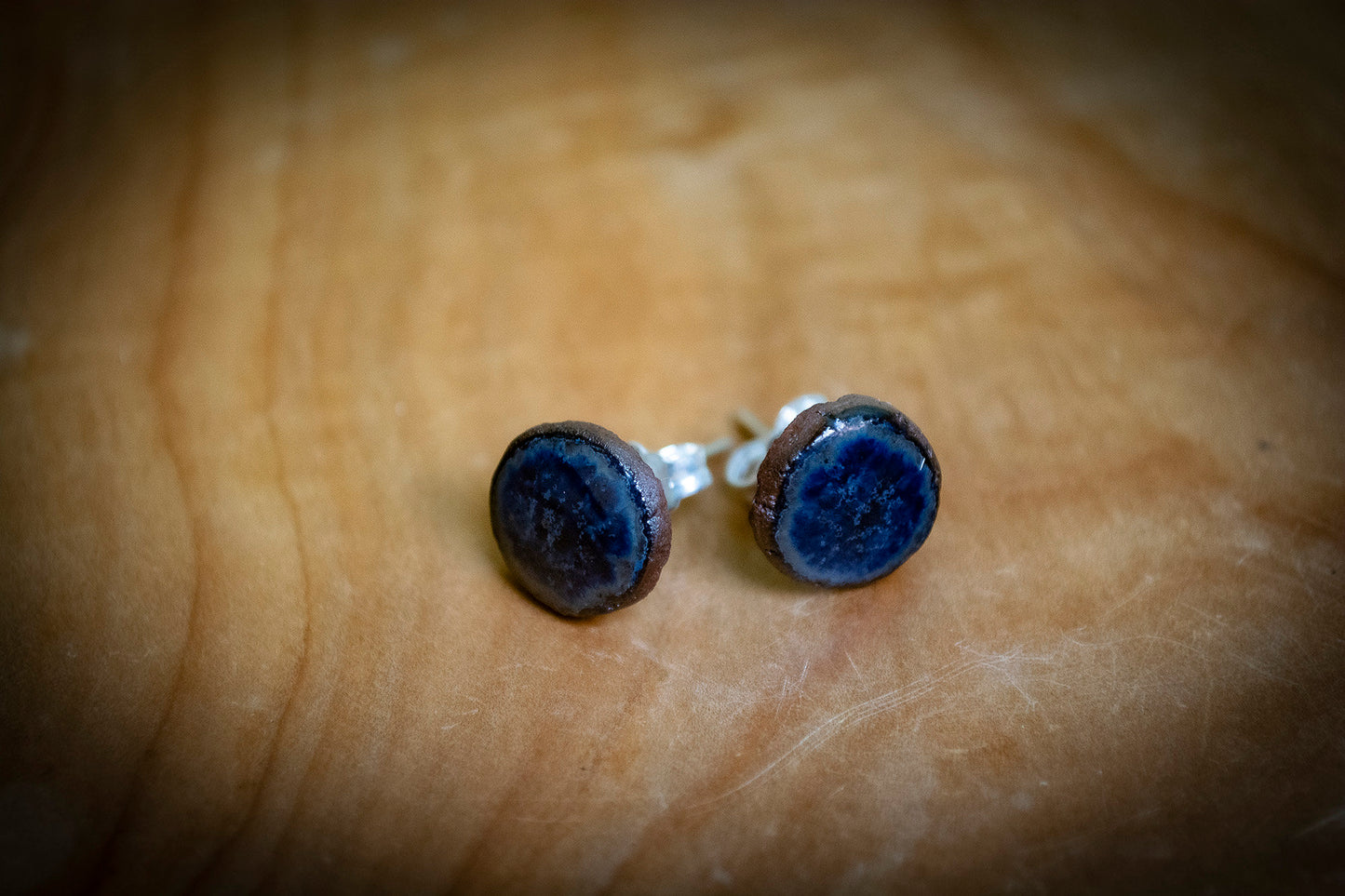 Handmade Czech Dark Blue Ceramic Studs