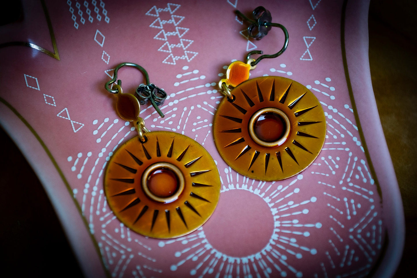 Handmade Czech Orange Sun Drop Earrings