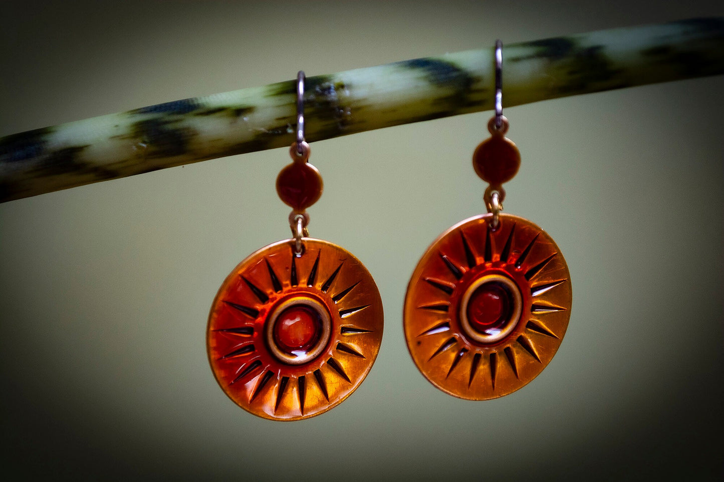 Handmade Czech Orange Sun Drop Earrings