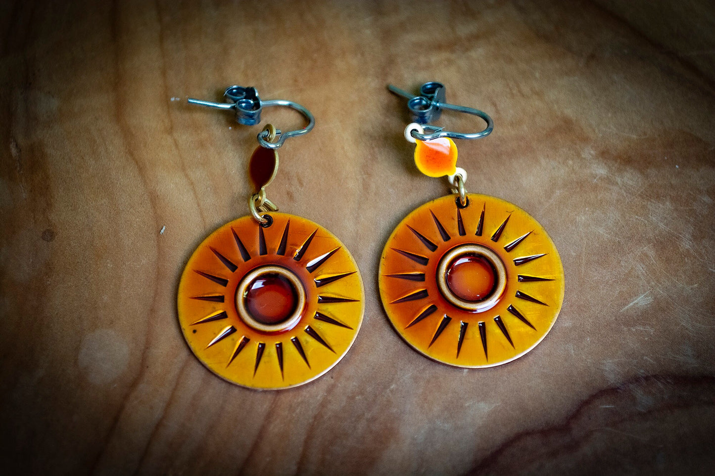 Handmade Czech Orange Sun Drop Earrings