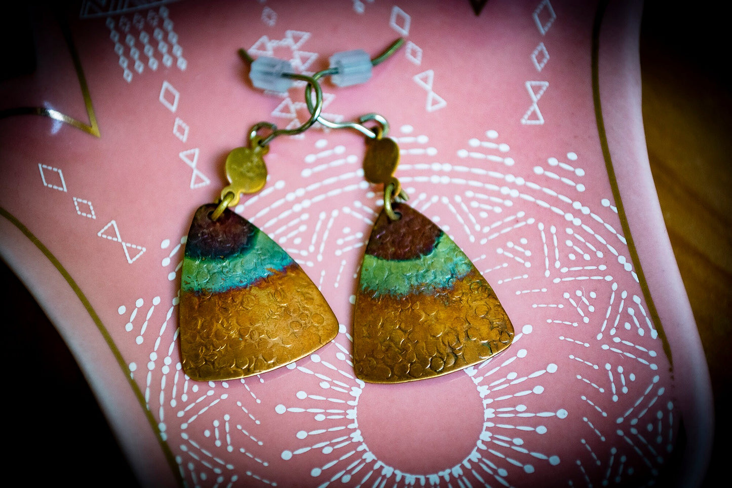 Handmade Czech Triangle 3 Tone Drop Earrings