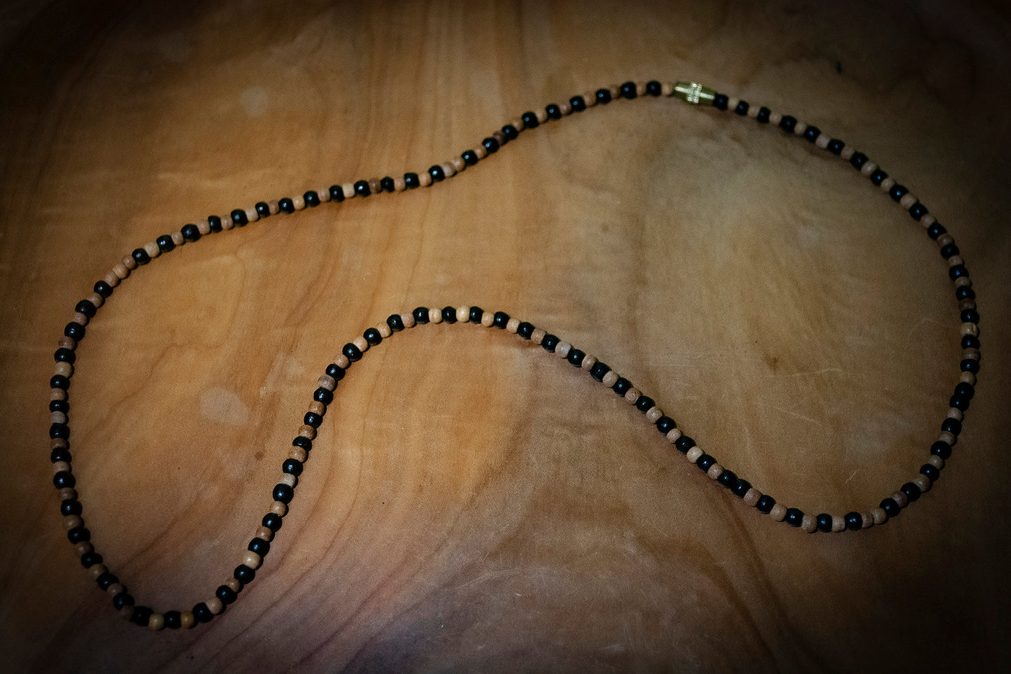 Hand Carved Natural Sandalwood and Ebony Necklace