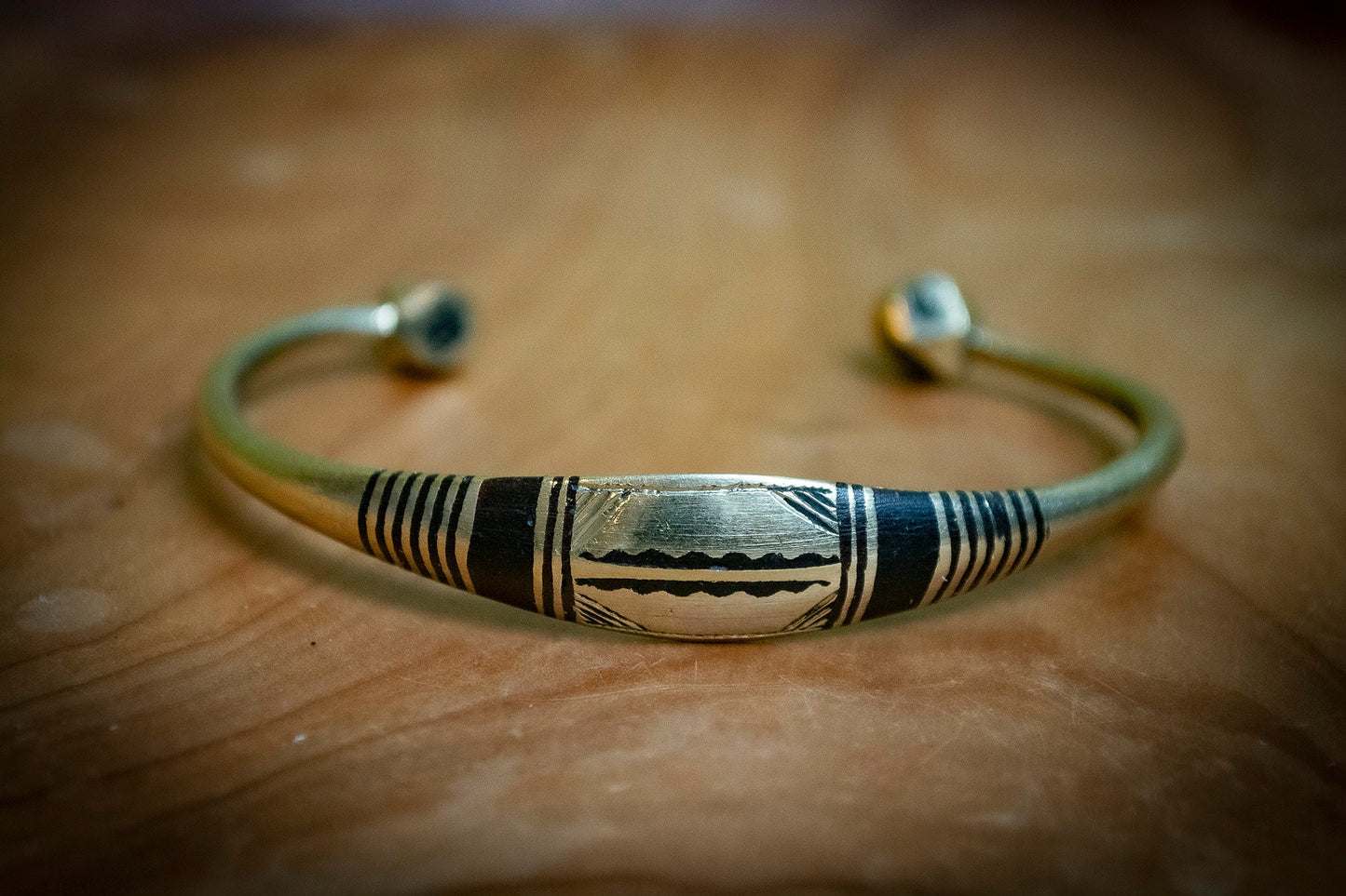 Wide Handmade Tuareg Brass Inlaid Bracelet