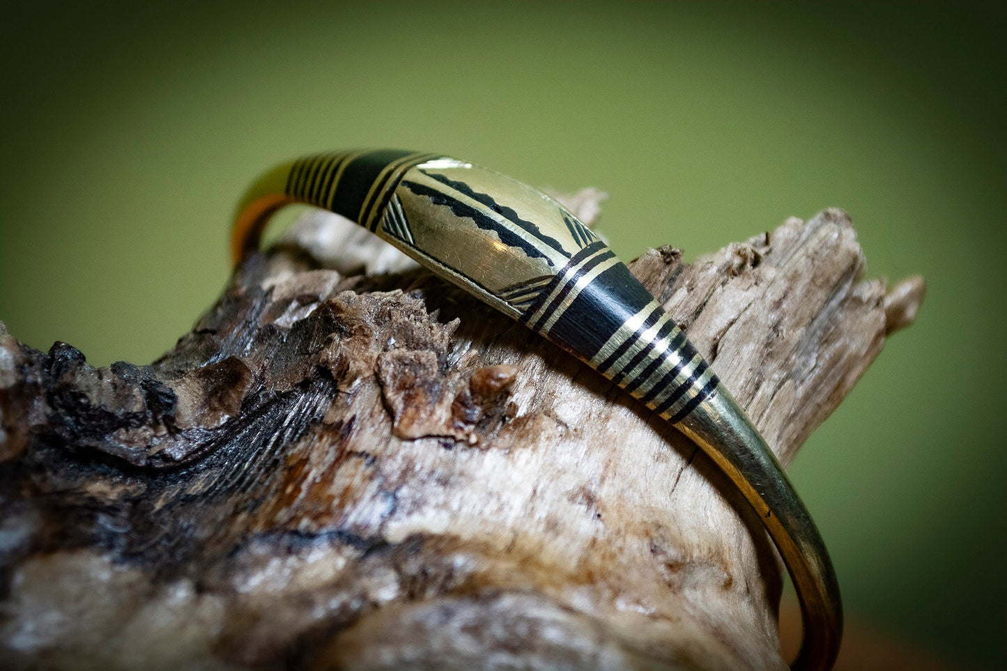 Wide Handmade Tuareg Brass Inlaid Bracelet