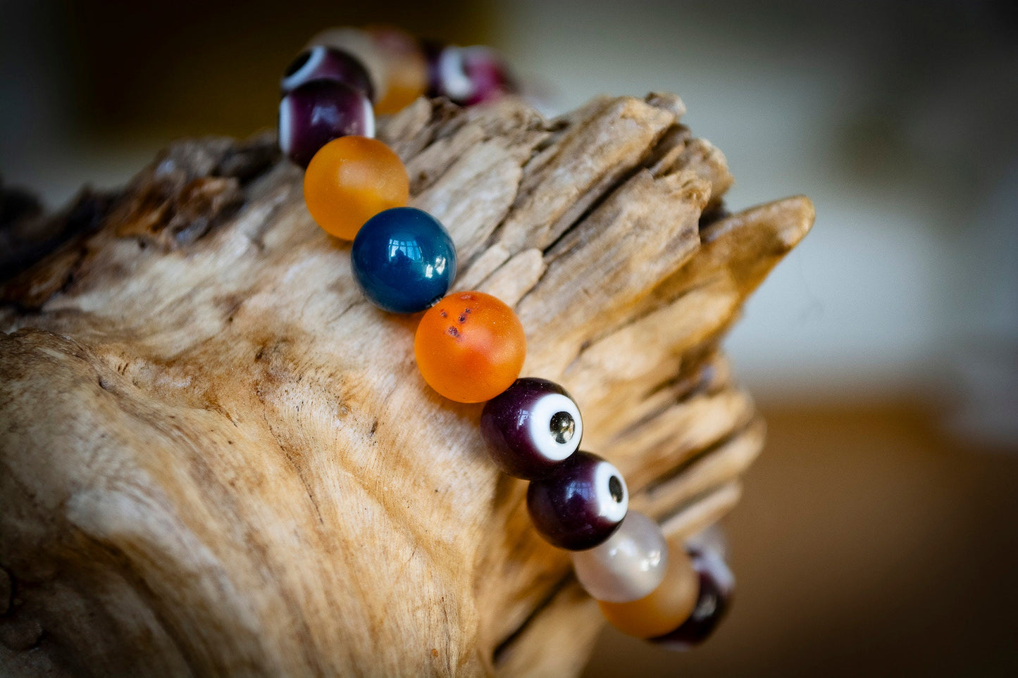 Handmade Mixed Colour Beaded Evil Eye Bracelet