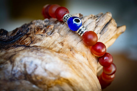 Handmade Red/Orange Beaded Evil Eye Bracelet