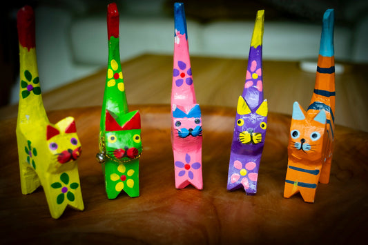 Handmade Colourful Wooden Cat